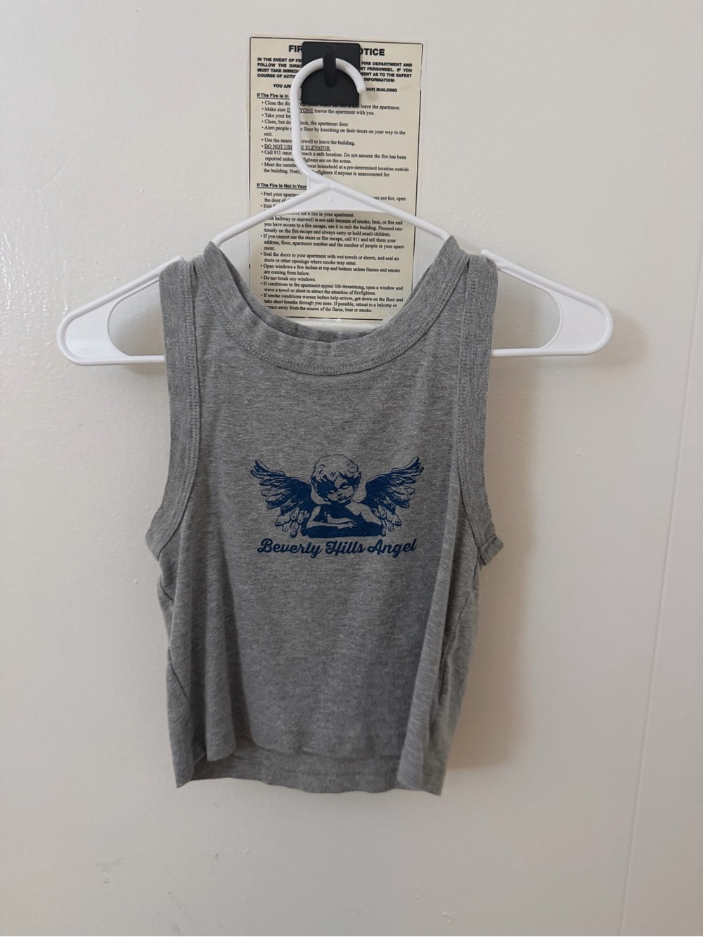 Brandy Melville Gray Crop Tank with Navy Angel Graphic